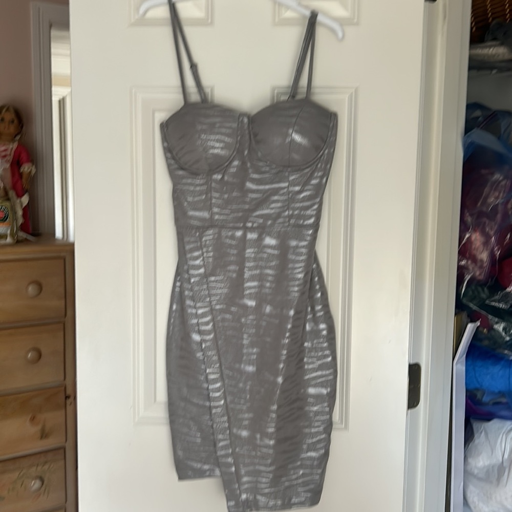 Charlotte Russe silver metallic textured bodycon dress.